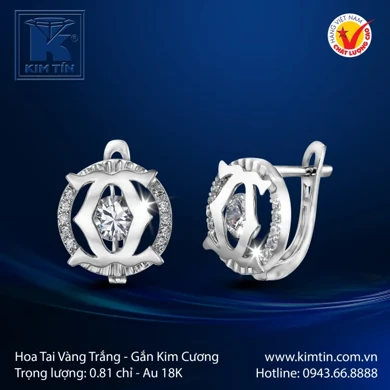 Hoa tai kim cương vàng trắng 18K