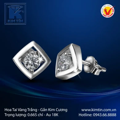 Hoa tai kim cương vàng trắng 