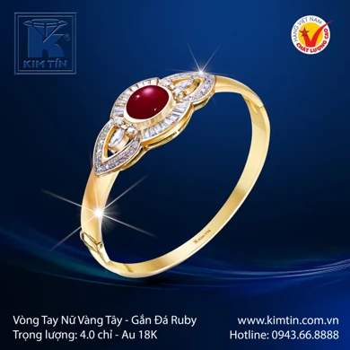 Vòng tay vàng màu gán đá ruby