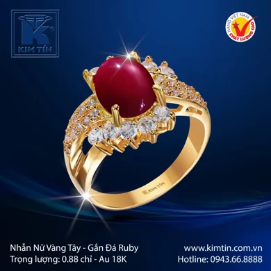 Nhẫn nữ vàng gán đá ruby