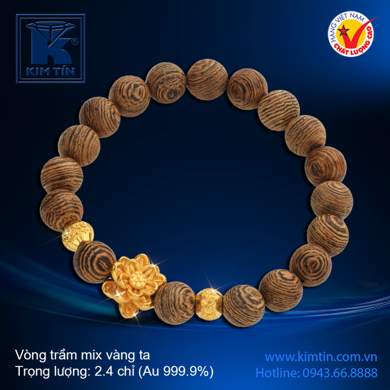 Vòng trầm mix charm -Vàng 