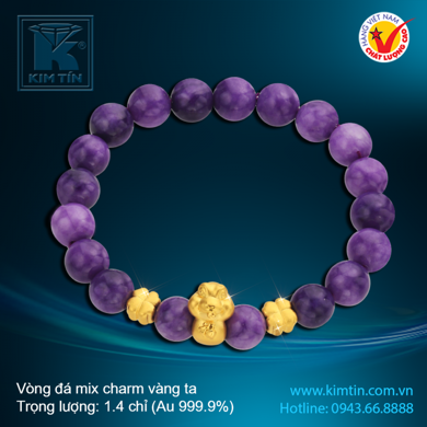 Vòng đá mix charm - Vàng 24K 