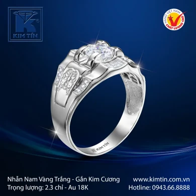 Nhẫn nam vàng trắng 18K