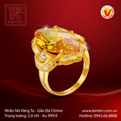 Nhẫn Nữ Vàng 24K Gắn Đá Citrine