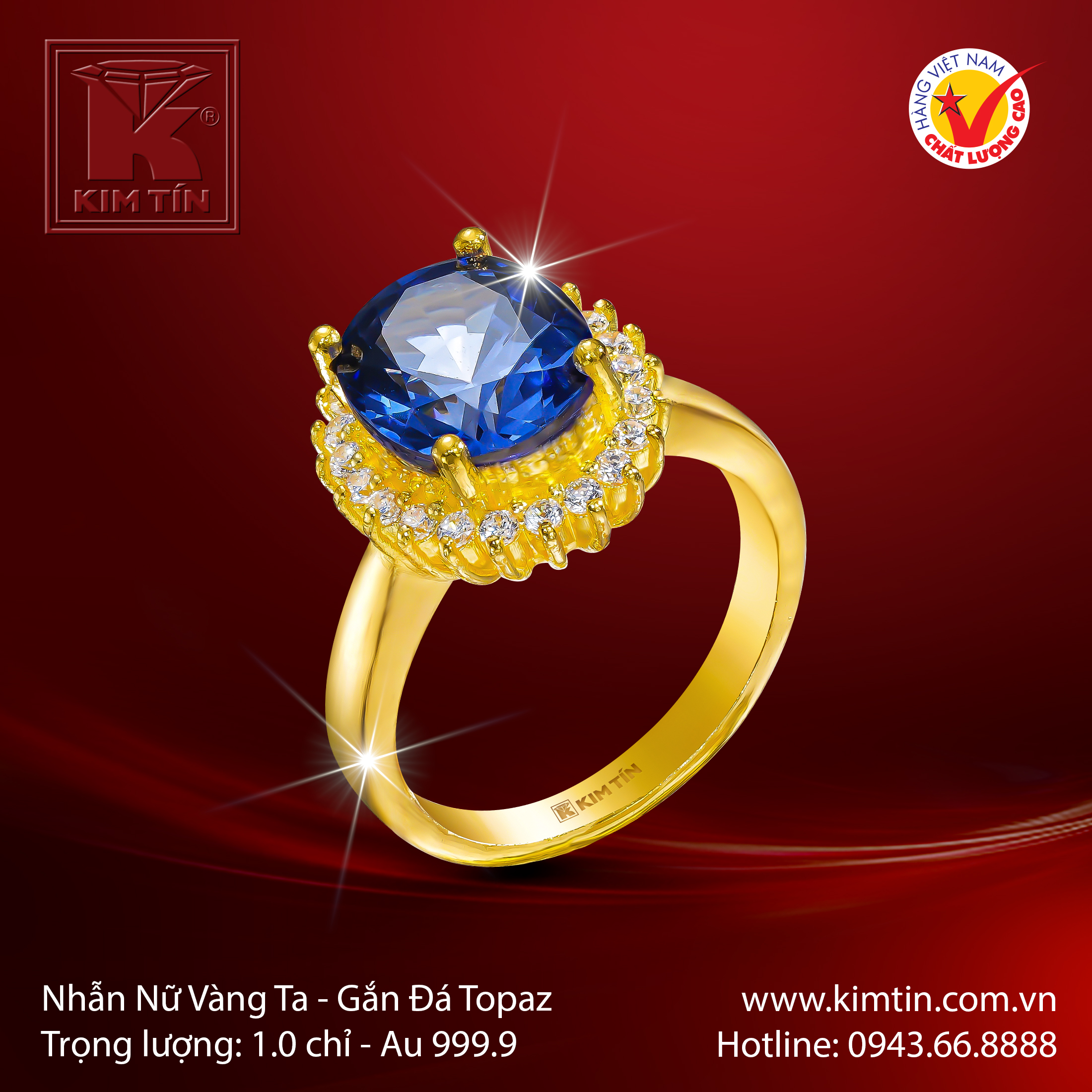Nhẫn Nữ Vàng 24K Gắn Đá Topaz